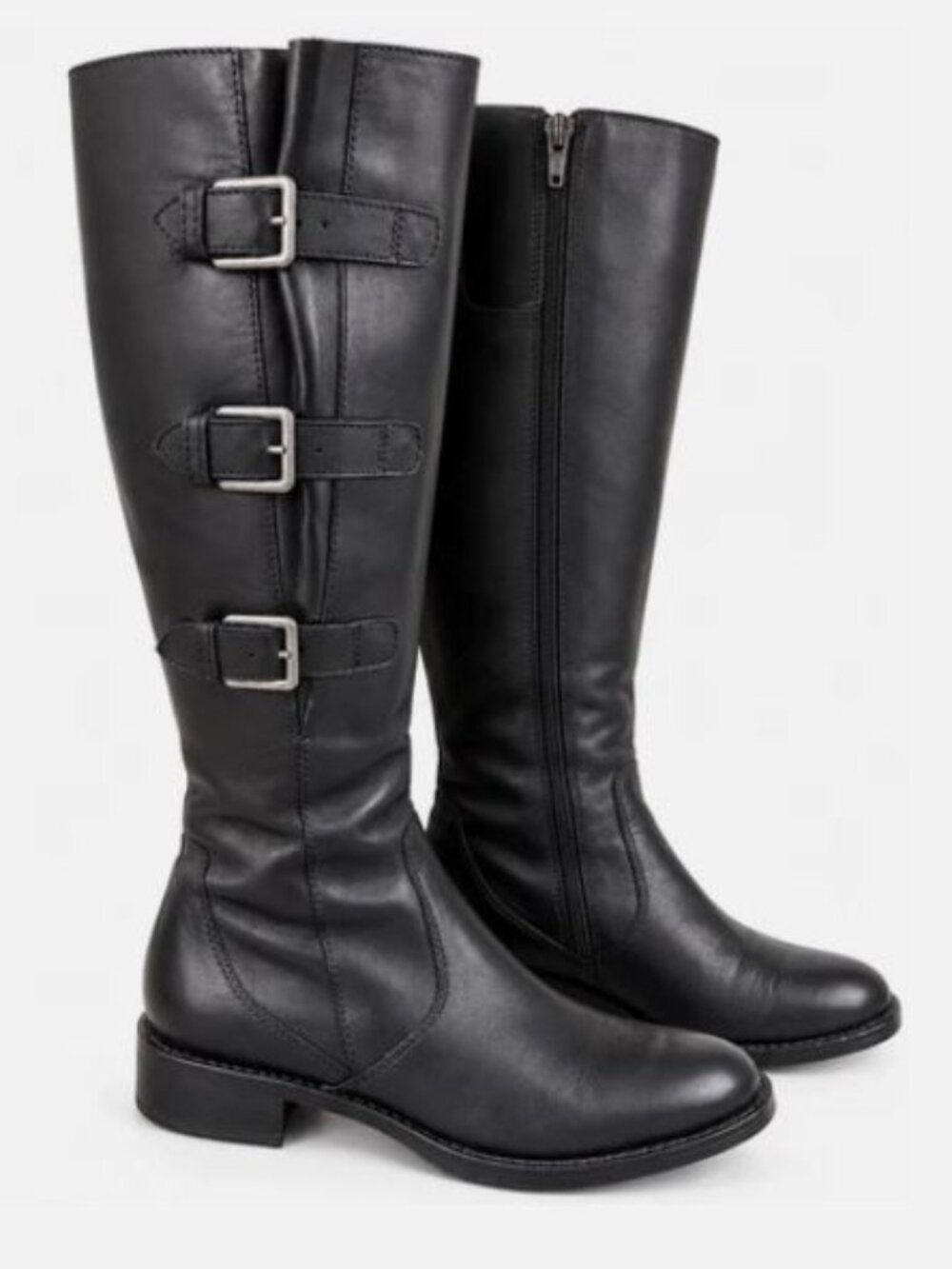 ECCO Womens Black Leather Knee-High Riding Boots Full Zip 6.5 - Wide Calves